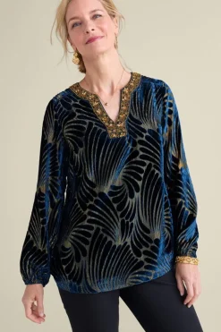 Clearance Adrienne Embroidered Velvet Tunic Tops