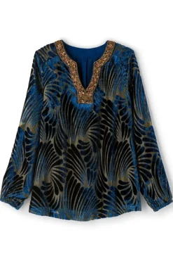 Clearance Adrienne Embroidered Velvet Tunic Tops