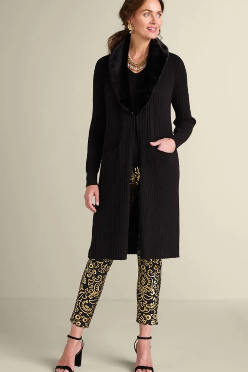 Amalie Faux Fur Collar Ribbed Cardigan Sweaters & Cardigans