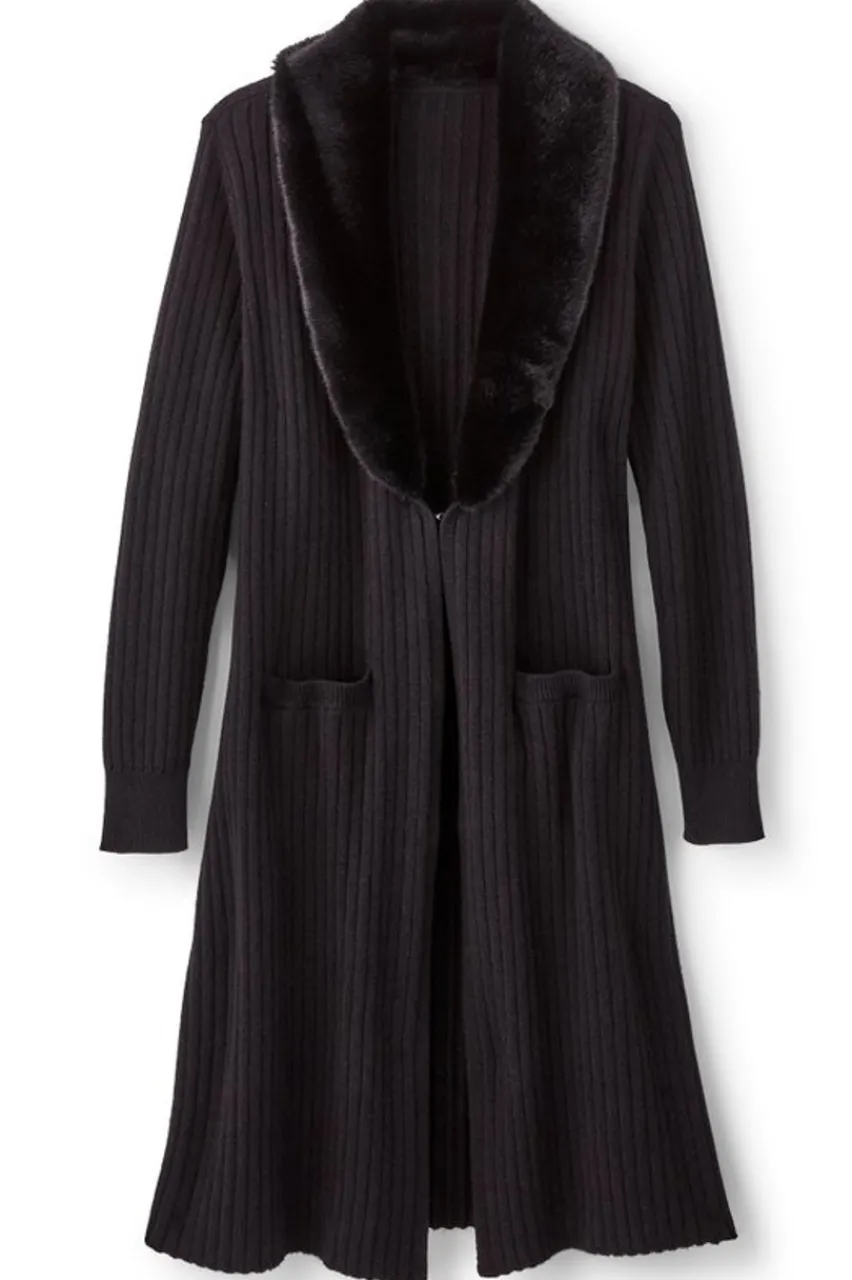 Amalie Faux Fur Collar Ribbed Cardigan Sweaters & Cardigans