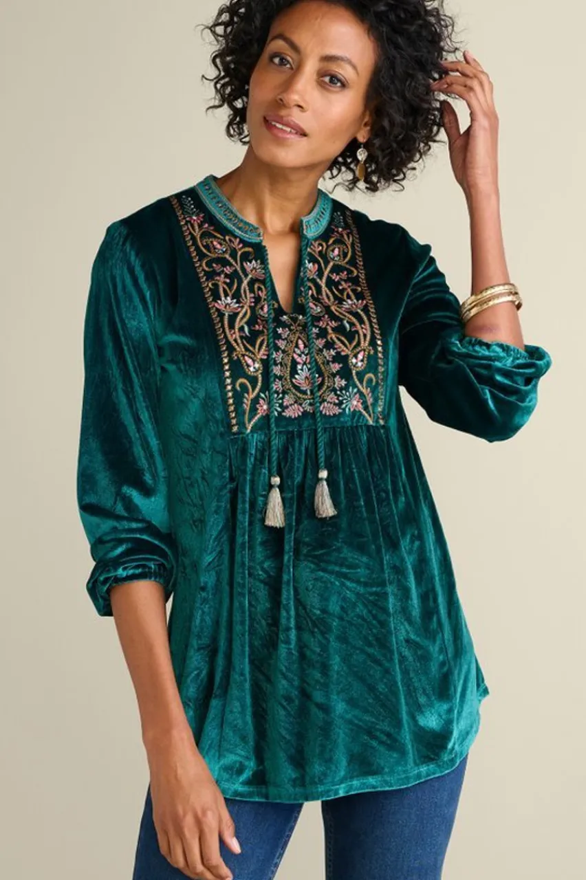 New Ashanti Embellished Velvet Tunic Tops