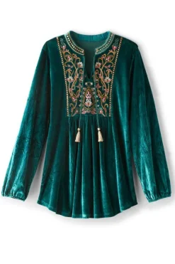 New Ashanti Embellished Velvet Tunic Tops