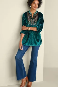 New Ashanti Embellished Velvet Tunic Tops