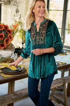New Ashanti Embellished Velvet Tunic Tops