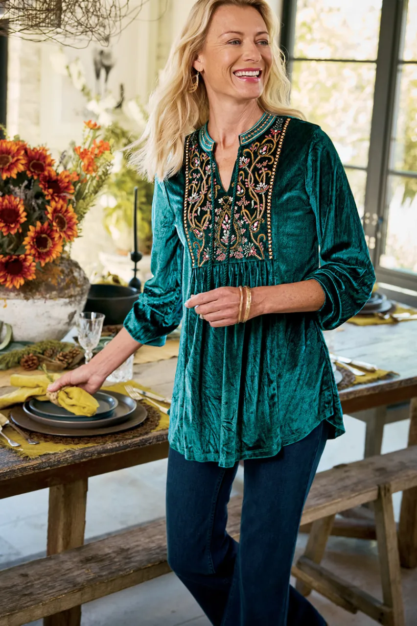 New Ashanti Embellished Velvet Tunic Tops