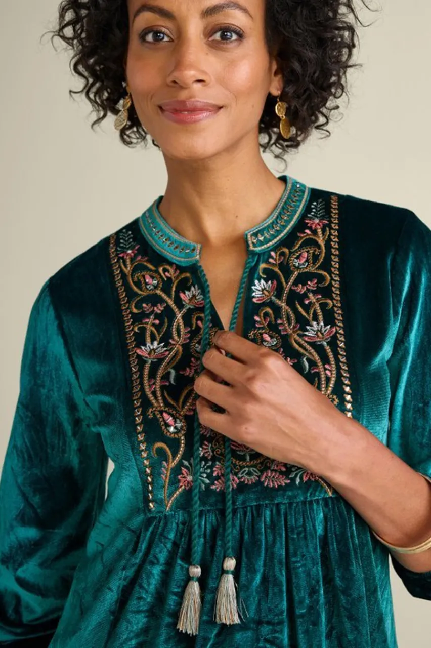 New Ashanti Embellished Velvet Tunic Tops