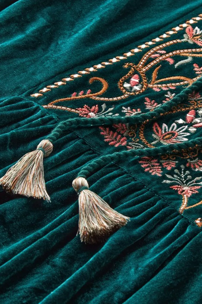 New Ashanti Embellished Velvet Tunic Tops