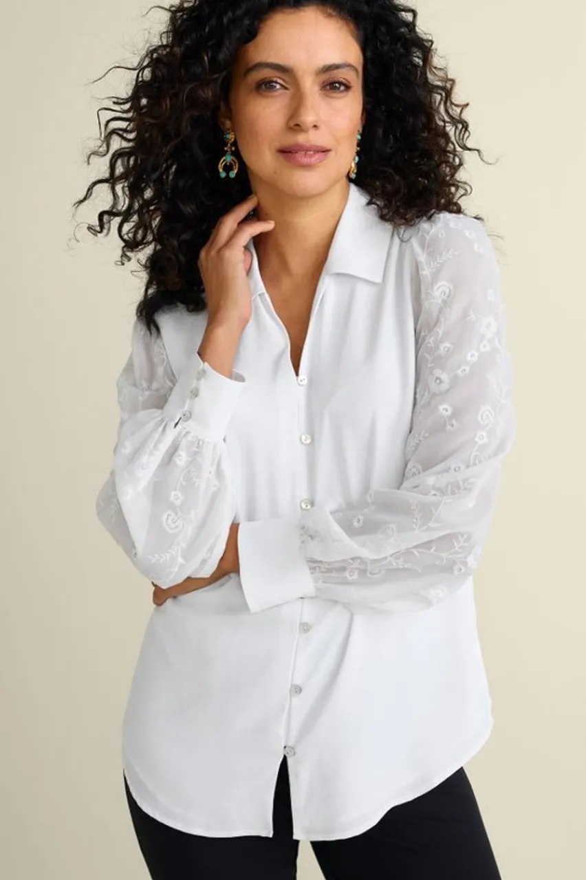 Sale Calathea Embroidered Sleeve Shirt Tops
