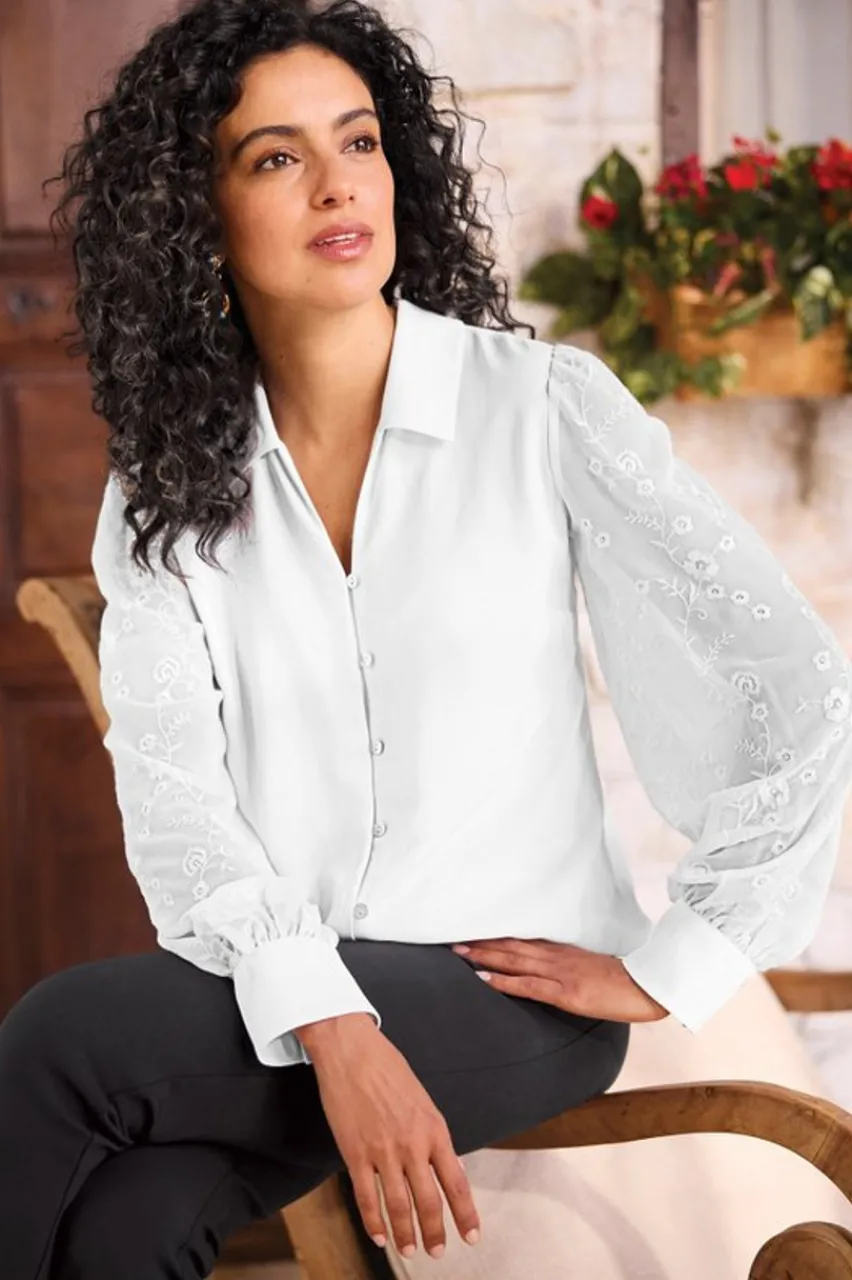Sale Calathea Embroidered Sleeve Shirt Tops