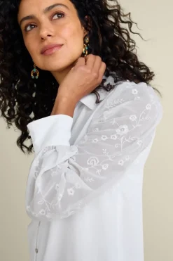 Sale Calathea Embroidered Sleeve Shirt Tops