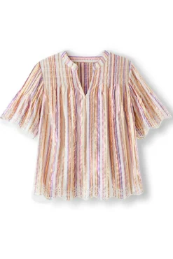 Ciel Metallic Stripe Eyelet Top Tops