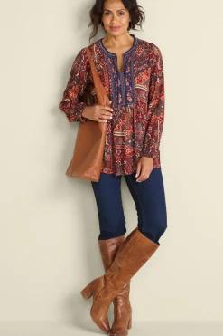 Cindra Embroidered Gauze Tunic Tops