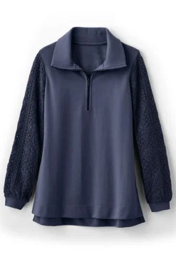 Discount Crochet Sleeve French Terry Tunic Tops