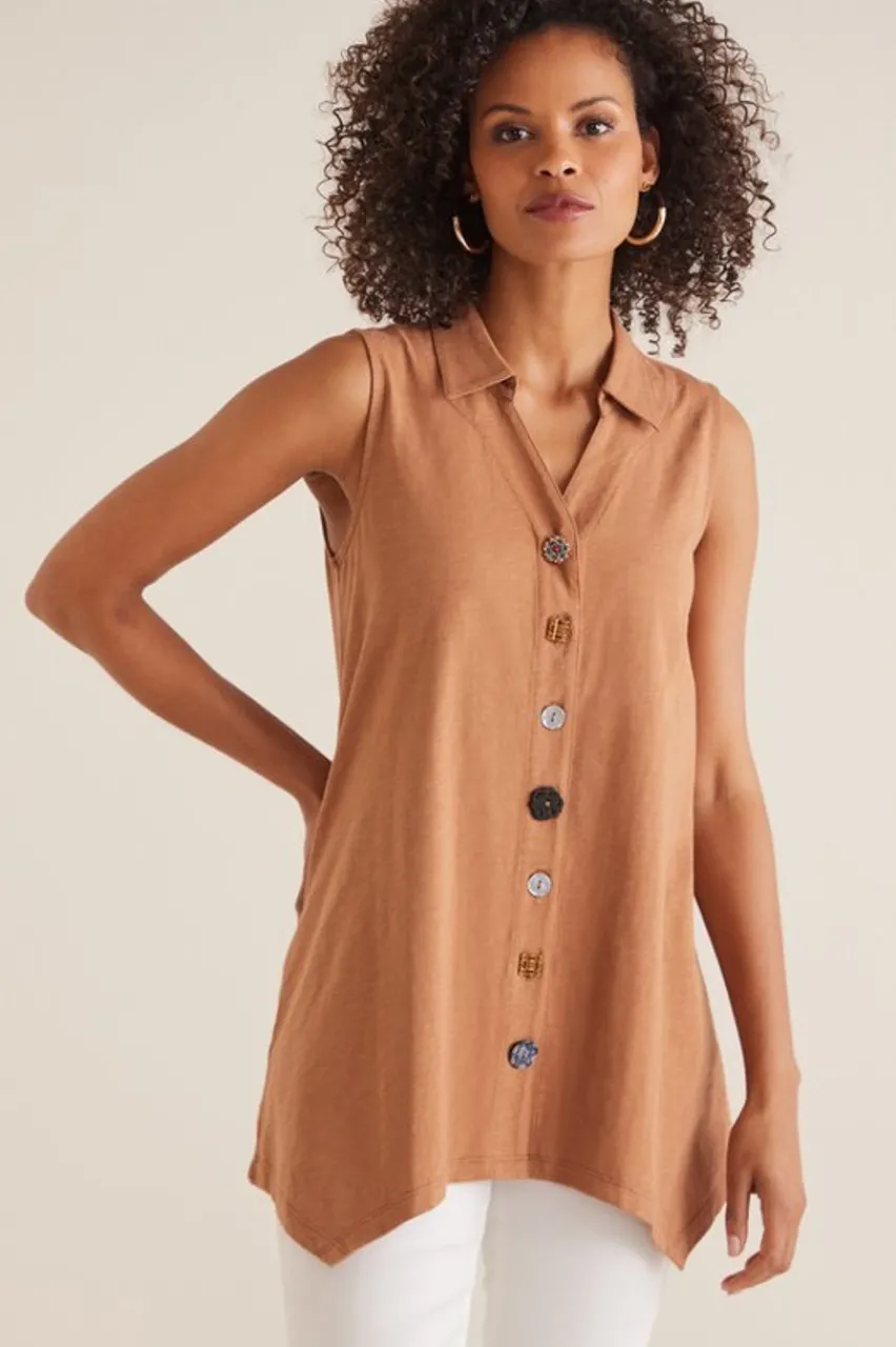 Danielle Button Tank Tops