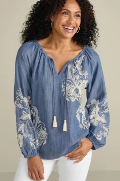 Hot Diya Embroidered Tencel™ Peasant Top Tops