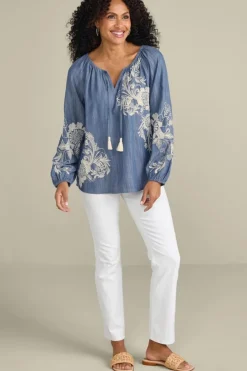 Hot Diya Embroidered Tencel™ Peasant Top Tops
