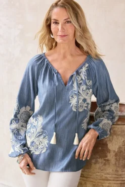 Hot Diya Embroidered Tencel™ Peasant Top Tops