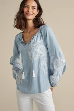Hot Diya Embroidered Tencel™ Peasant Top Tops