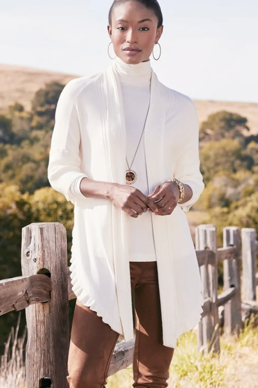 Discount Draped Ruffle Cardigan Tops|Toppers