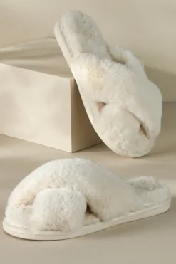 Sale Dreama Faux Fur Cross Band Slippers Shoes