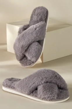 Sale Dreama Faux Fur Cross Band Slippers Shoes