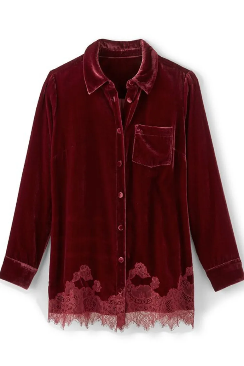 Outlet Eden Velvet and Lace Shirt Tops