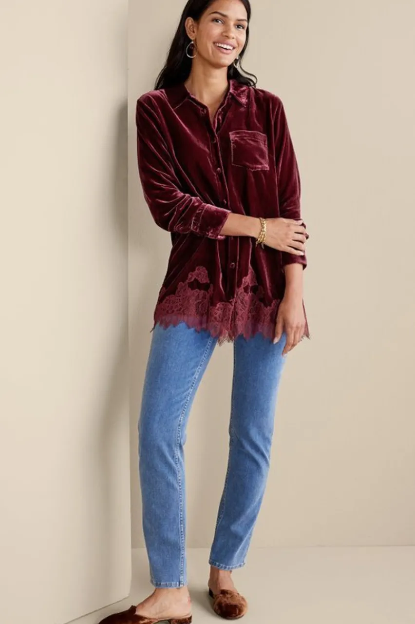 Outlet Eden Velvet and Lace Shirt Tops