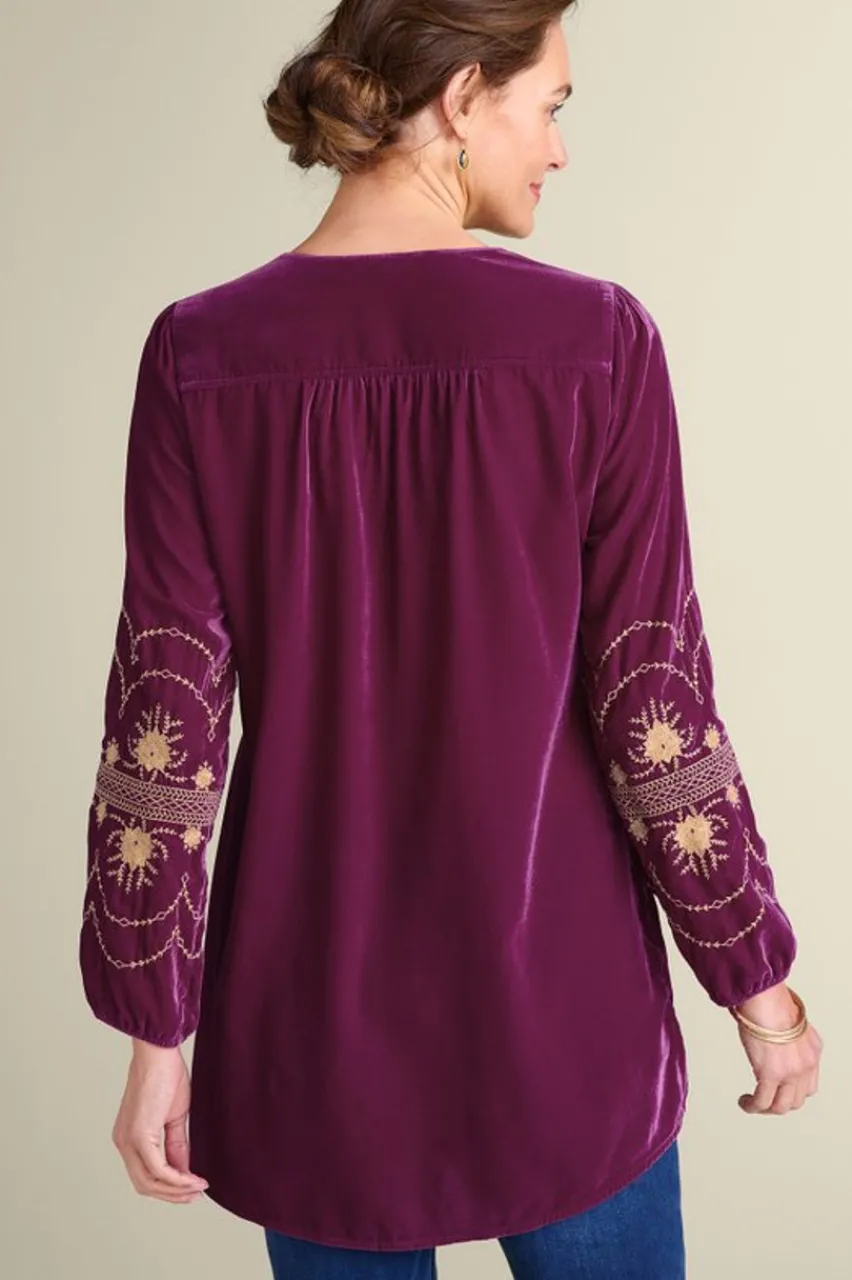 Online Evelyne Embroidered Velvet Tunic Tops