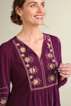 Online Evelyne Embroidered Velvet Tunic Tops