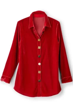 Filigree Velvet Boyfriend Shirt Tops