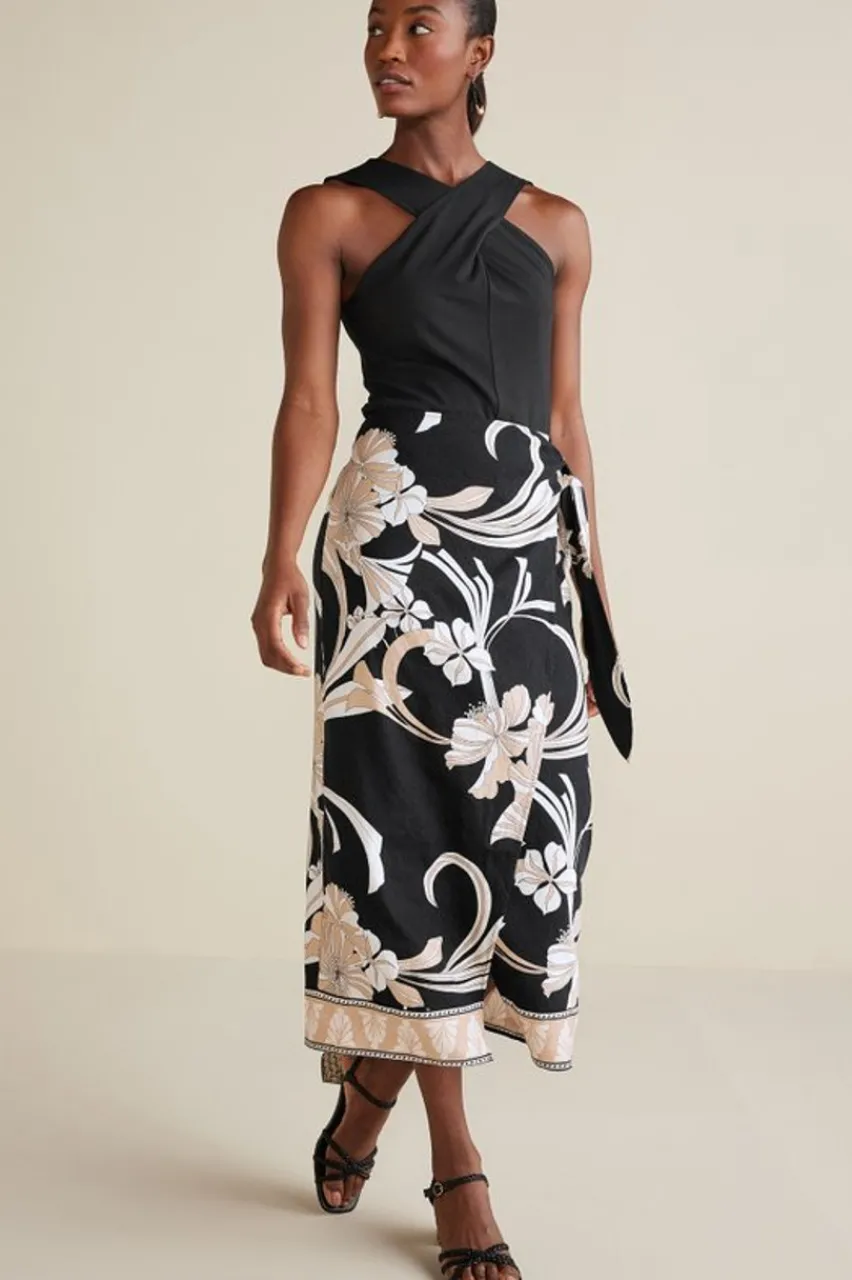 New Isla Stretch Linen Midi Skirt Skirts