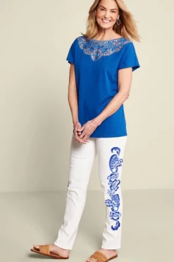 Hot Luella Linen Blend Lace Tee Tops