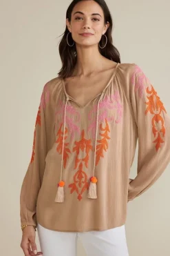 Outlet Noura Embroidered Gauze Pullover Tops