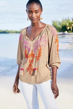 Outlet Noura Embroidered Gauze Pullover Tops