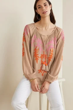Outlet Noura Embroidered Gauze Pullover Tops