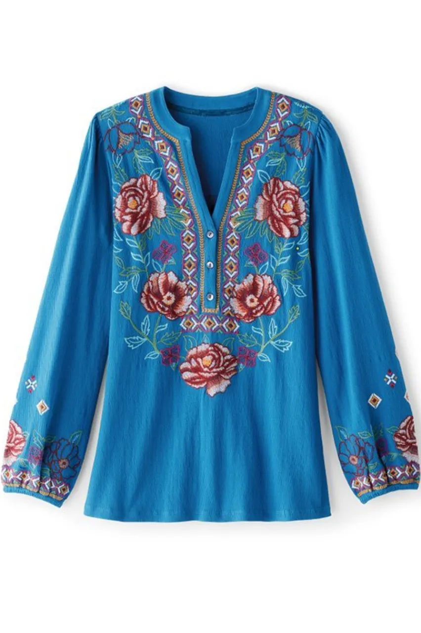 Riva Embroidered Knit Gauze Top Tops