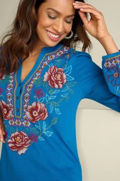 Riva Embroidered Knit Gauze Top Tops