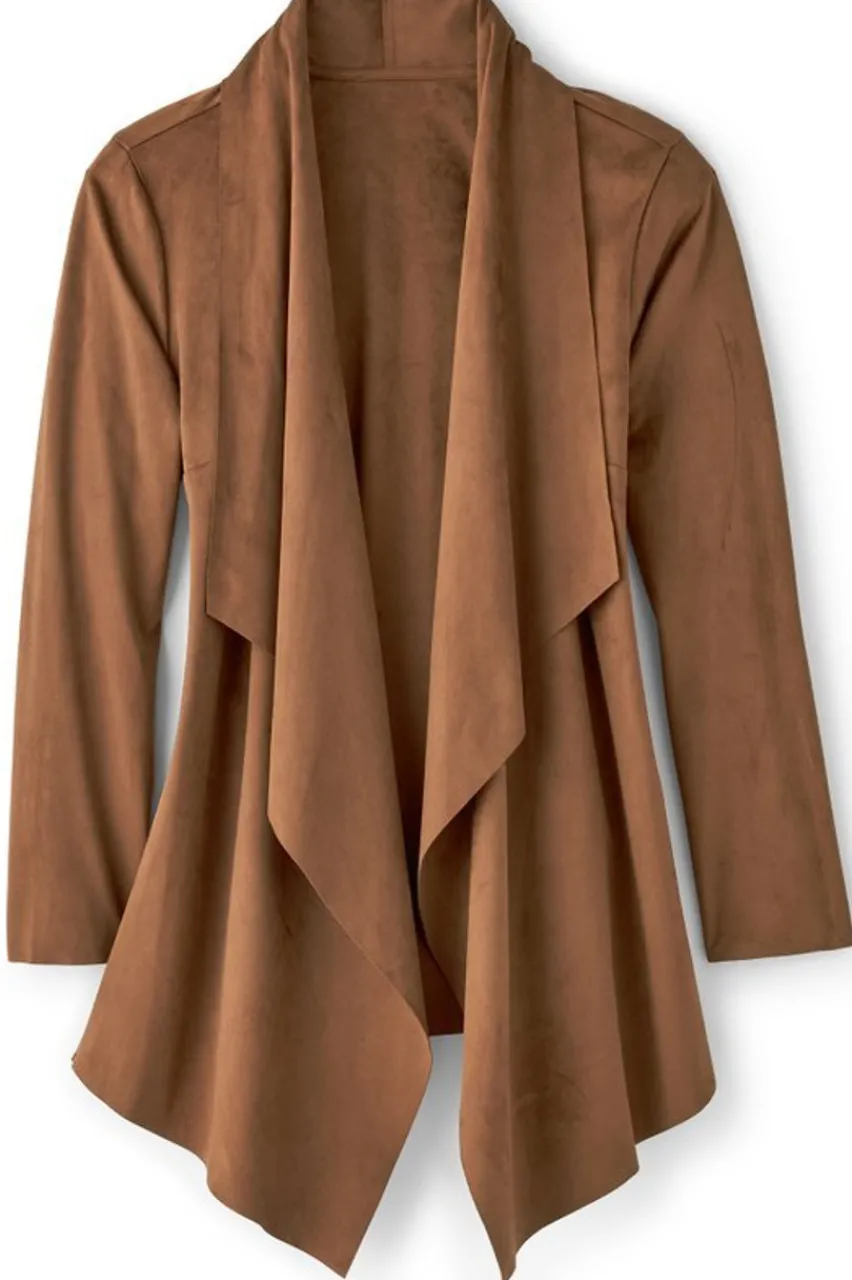 Hot Shape Drape Faux Suede Jacket Toppers|Jackets & Coats