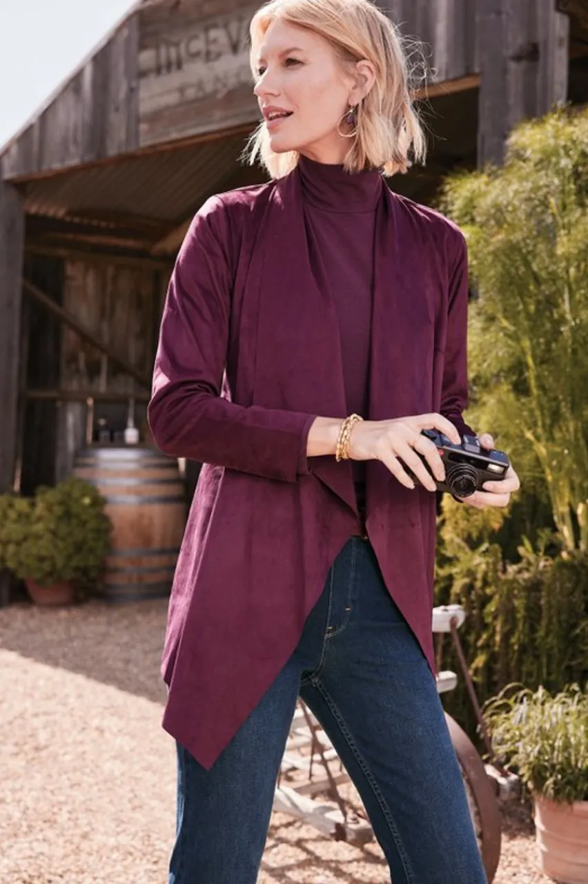 Hot Shape Drape Faux Suede Jacket Toppers|Jackets & Coats