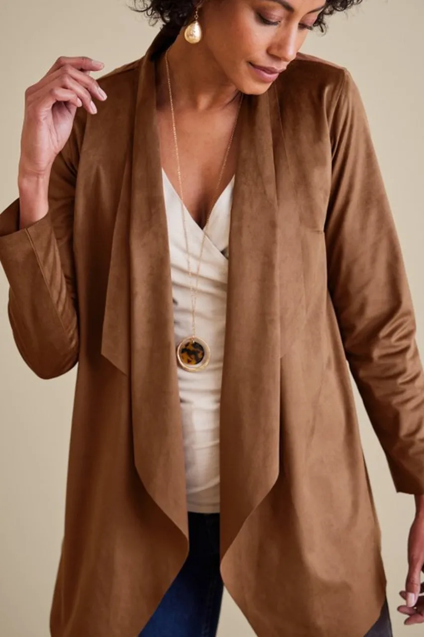 Hot Shape Drape Faux Suede Jacket Toppers|Jackets & Coats