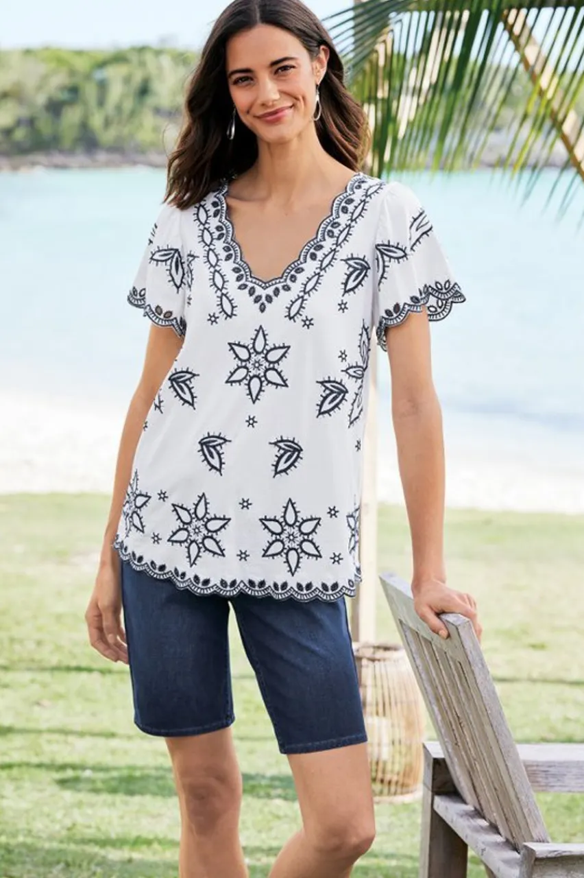 Online Teres Embroidered Tee Tops