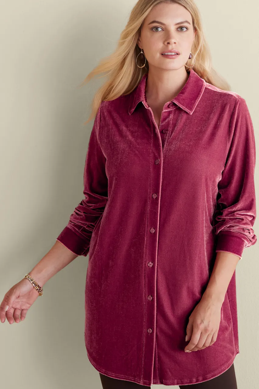 Velvet Boyfriend Tunic Shirt Tops|Tunics & Leggings