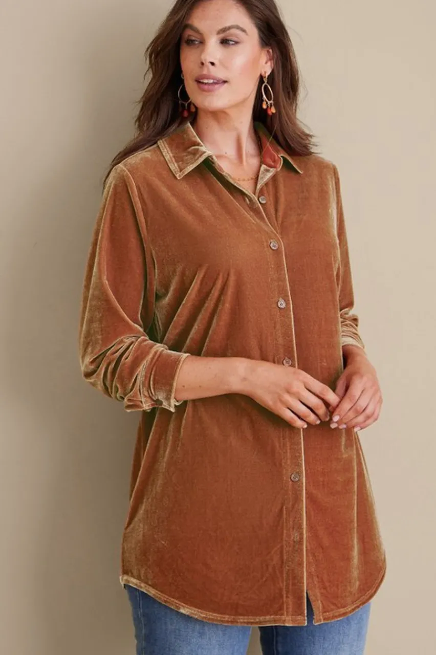 Velvet Boyfriend Tunic Shirt Tops|Tunics & Leggings
