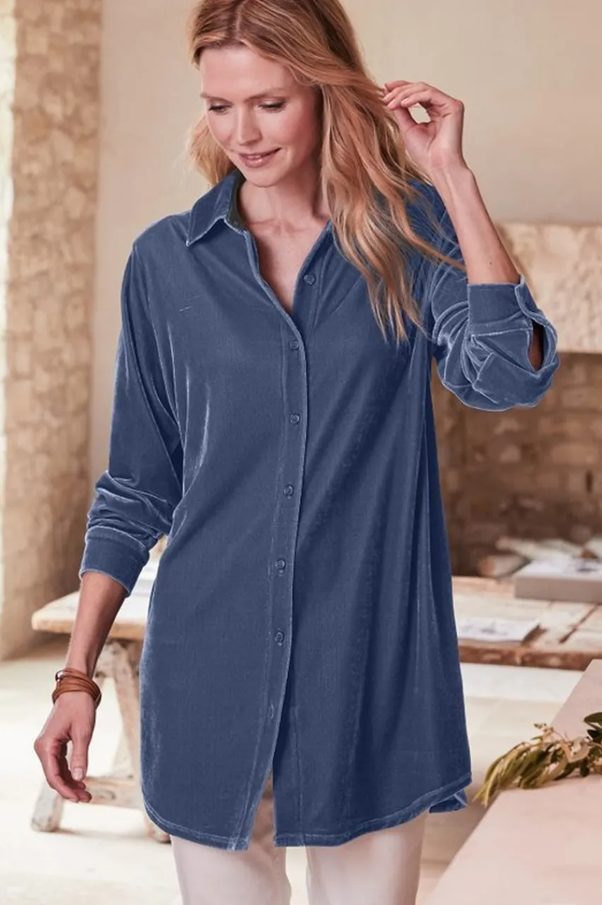 Velvet Boyfriend Tunic Shirt Tops|Tunics & Leggings