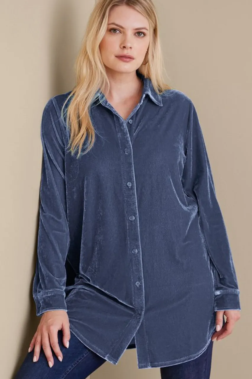 Velvet Boyfriend Tunic Shirt Tops|Tunics & Leggings