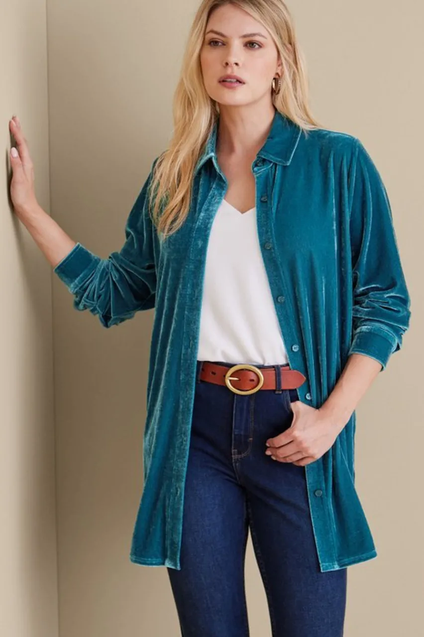 Velvet Boyfriend Tunic Shirt Tops|Tunics & Leggings