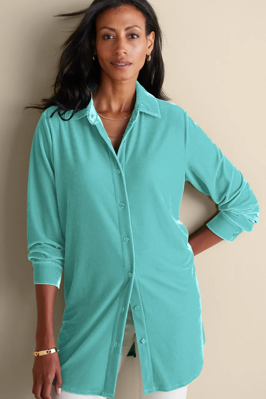 Velvet Boyfriend Tunic Shirt Tops|Tunics & Leggings