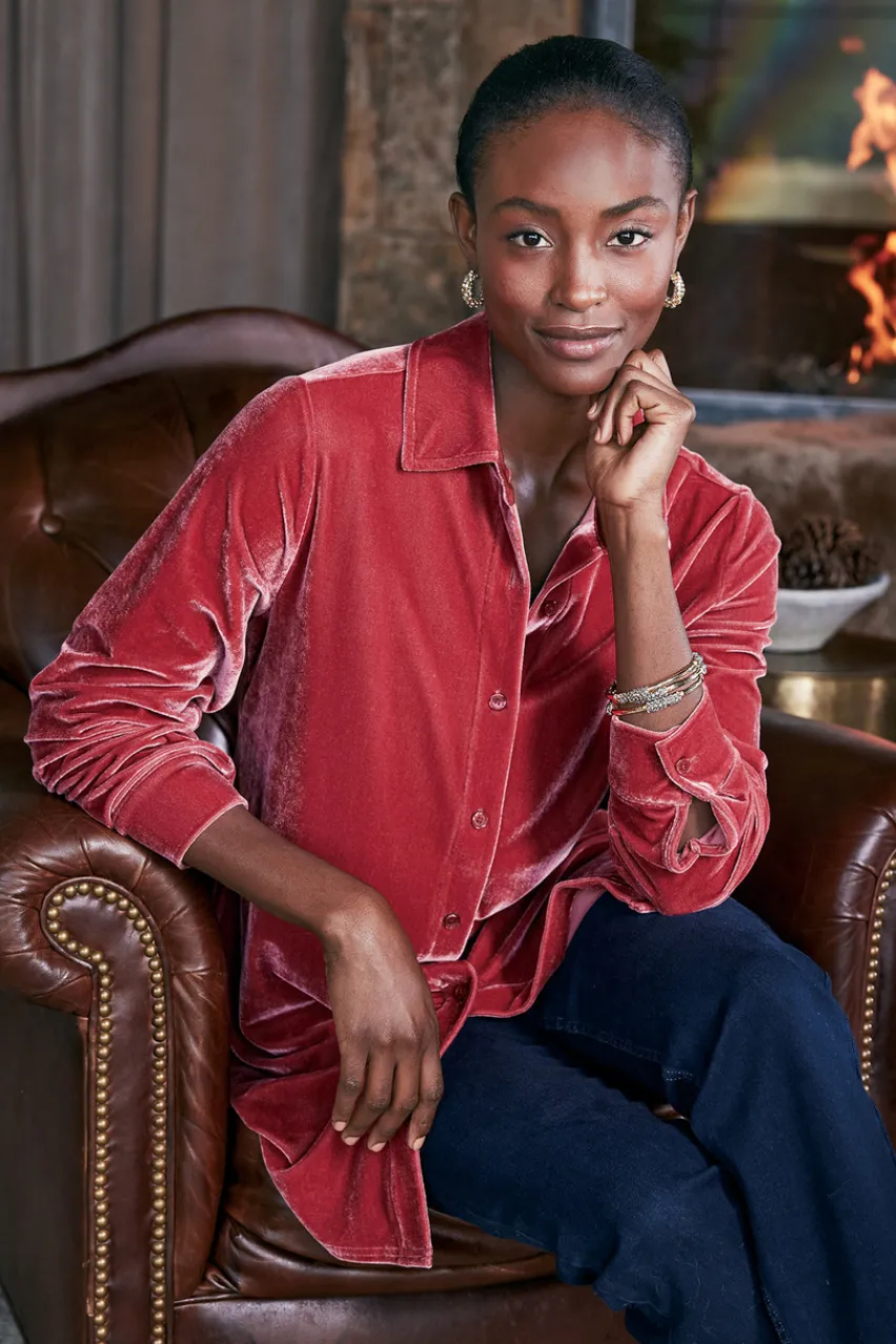 Velvet Boyfriend Tunic Shirt Tops|Tunics & Leggings