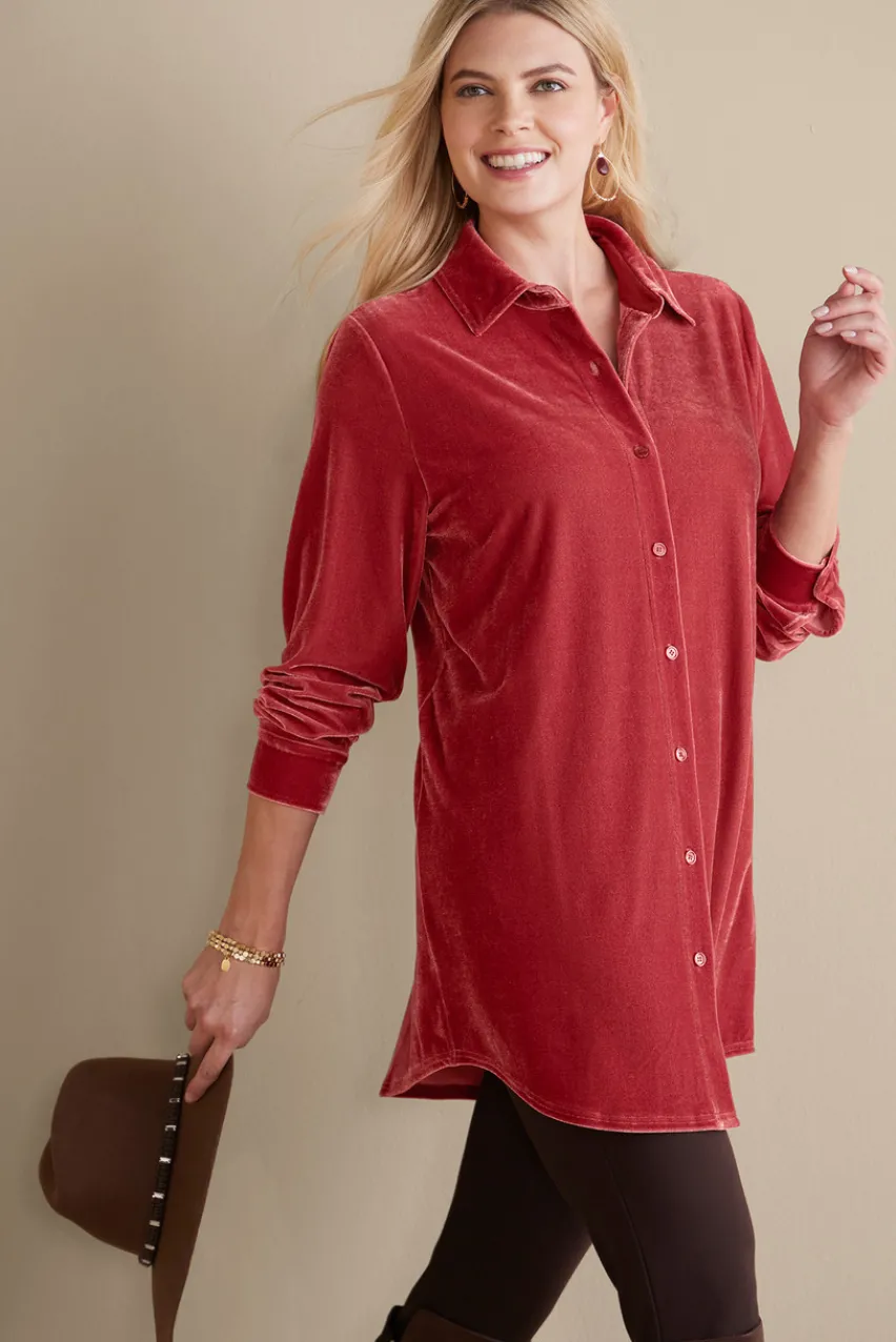 Velvet Boyfriend Tunic Shirt Tops|Tunics & Leggings