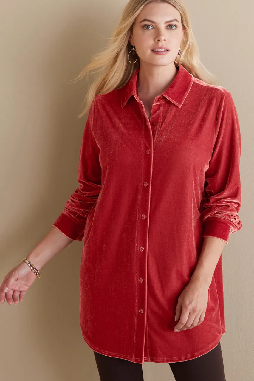 Velvet Boyfriend Tunic Shirt Tops|Tunics & Leggings